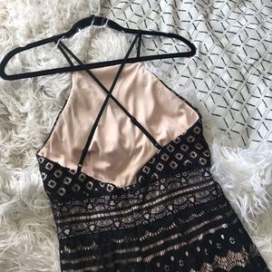 Black Lace and Nude Crossback Dress
